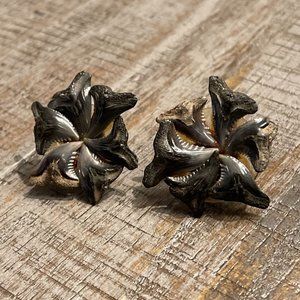 VTG Shark Tooth‎ Teeth Fossil Silver Tone Screw Back Earrings Handmade BOHO READ
